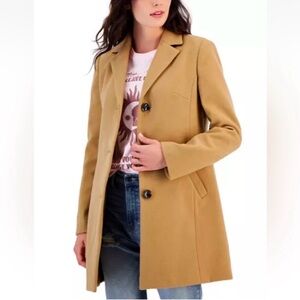 Maralyn & Me Camel Single-Breasted Pea Coat